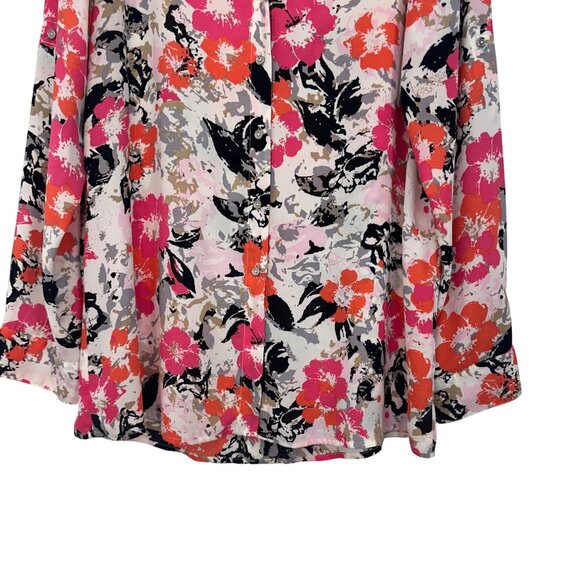 Chaus New York Floral Button-Down Blouse SZ L PinkOrange Lightweight Long Sleeve - Picture 12 of 12